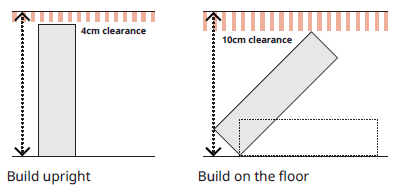 201 × 58cm PAX frame: build upright vs build on the floor clearance diagram