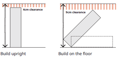 236 × 58cm PAX frame: build upright vs build on the floor clearance diagram