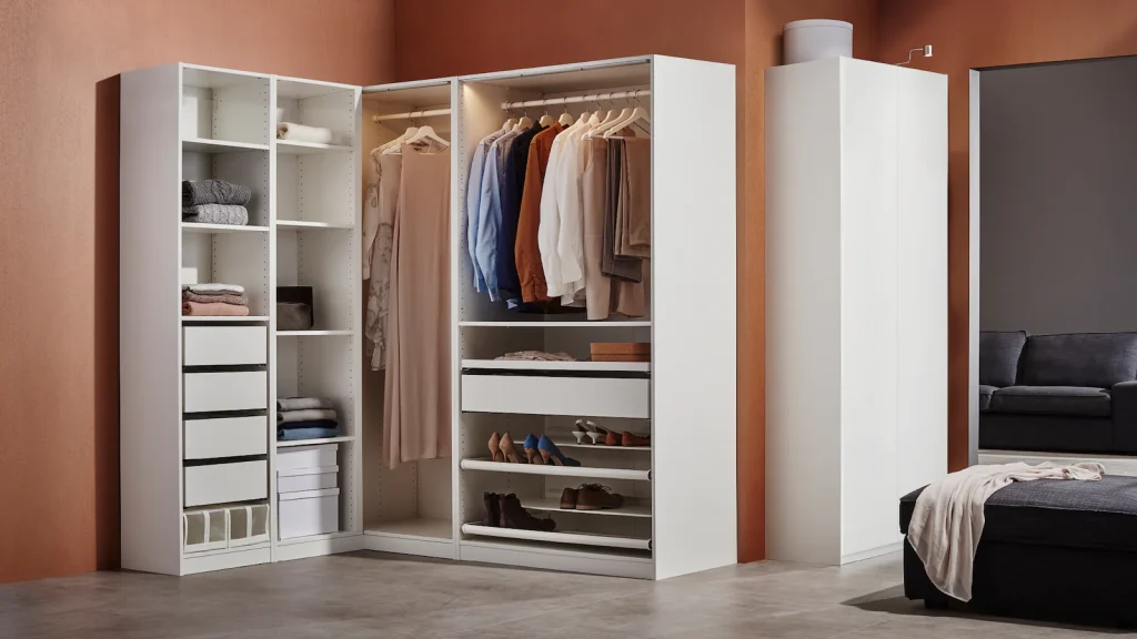White IKEA PAX wardrobe corner combination